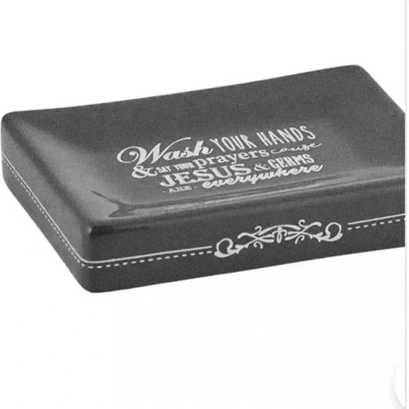 COPY - Wash Your Hands Jesus & Germs Are Everywhere Black Ceramic Soap Dish - Picture 11 of 13